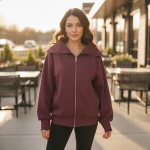 Efani Women's Knit Full Zip Jacket - Maroon, Size M